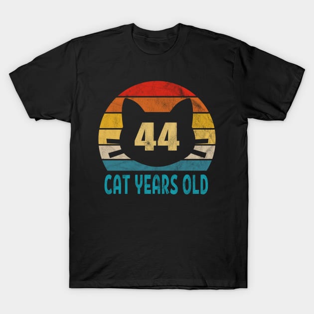 44 Cat Years Old Retro Style 7th Birthday Gift Cat Lovers T-Shirt by Blink_Imprints10